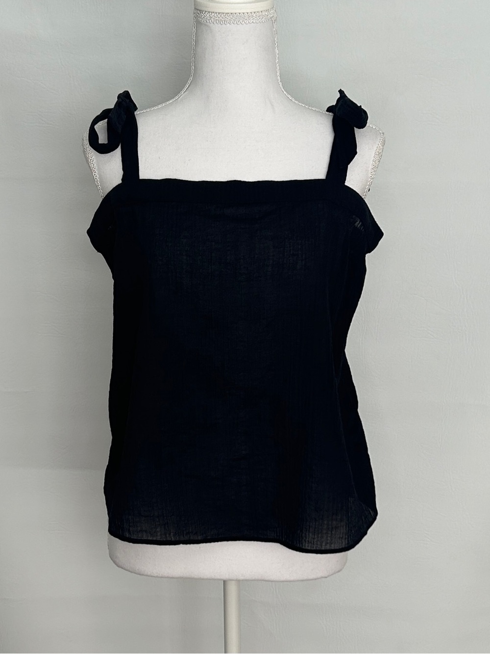 J.Crew Black Cotton Tie Shoulder Tank Top Cami Size M